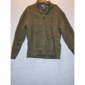 Polo Ralph Lauren Mens Medium Olive Green 100% Cotton Quarter Zip Pullover Sweat
